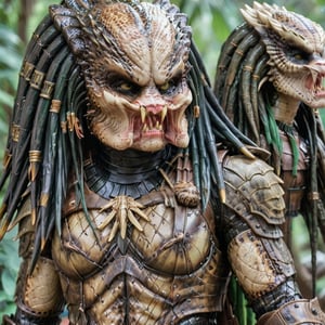 a close up of a statue of a predator, predator movie, yautja, still from the movie predator, predator film, predator 2, predator alien, with scaly-looking armor, hot reptile humanoid woman, the queen of blades, shanina shaik as medusa, queen of blades, predator, avp, but the armor covers her face