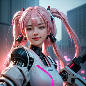 ((high resolution)), ((UHD)), ((incredibly absurdres)), break. ((One android girl)), break. ((pink twintail hair:1.5)), ((upper body:1.5)), ((looking at camera:1.2)), break. ((in the cyberstyle city)), ((slender boby)), ((intricate internal structure)), open arms, ((brighten parts:1.5)), break. ((extremely detailed mecha suit:1.2)), break. (robotic arms), (robotic legs), (robotic hands), ((robotic joint:1.3)), break. Cinematic angle, looking at viewer, smiling face, ultra fine quality, masterpiece, best quality, incredibly absurdres, fhighly detailed, sharp focus, (photon mapping, radiosity, physically-based rendering, automatic white balance), masterpiece, best quality, Mecha body, furure_urban, incredibly absurdres,Ultra-detailed 3D digital art, high resolution, photorealistic rendering, sharp focus, high-quality background, ultra-detailed landscape, ultra-sharp focus, consistent style, unique and well-developed concept, Unreal Engine, intricate details, beautiful color grading, bright lights , symmetry.
, 