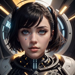 (highres,masterpiece:1.2),ultra-detailed,realistic,physically-based rendering,cyborg woman,electronic systems on-head humanoids,with a detailed brain that you can see,cranial mechanical parts representation,female face,beautiful detailed eyes,beautiful detailed lips,muscle wire,flesh-colored skin,metallic elements,digital interface,glowing circuitry,advanced sensors,high-tech prosthetics,seamless integration,artificial intelligence,technological enhancements,wearable technology,modern aesthetics,bionic enhancements,advanced biotechnology,sleek and futuristic design,blending of human and machine,symbolic representation of human evolution,harmonious coexistence of organic and synthetic components,vivid colors,dynamic lighting