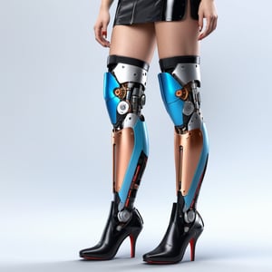 Half Japanese and half Russian woman. Streamlined. The prosthetic leg is a precise mechanical structure. Damage.Ultra-detailed 3D digital art, high resolution, photorealistic rendering,cyborg,cyborg style,Extremely Realistic,more detail XL
