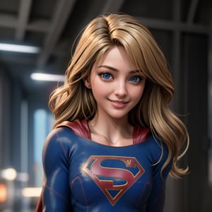 real, atmospheric scene, masterpiece, best quality, (detailed face, detail skin texture, ultra-detailed body),(cinematic light),, 1girl, s0p3r6m3l1s4-smf, solo, realistic, blonde hair, blue eyes, long hair, superhero, lips, upper body, smile, closed mouth, bodysuit, teeth, grin,cyberpunk,girl