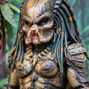 a close up of a statue of a predator, predator movie, yautja, still from the movie predator, predator film, predator 2, predator alien, with scaly-looking armor, hot reptile humanoid woman, the queen of blades, shanina shaik as medusa, queen of blades, predator, avp, but the armor covers her face