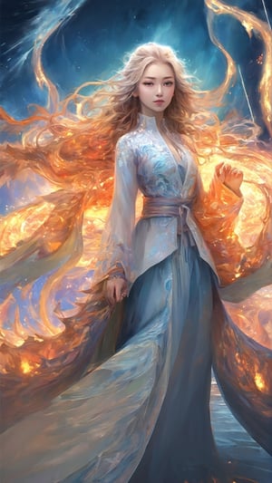 (masterpiece, top quality, best quality, official art, beautiful and aesthetic:1.2), (1girl), extreme detailed, (abstract, fractal art:1.3), long hair, isometric, highest detailed, (fire, water, ice, lightning), ghost,midjourney,1 girl,Game of Thrones,gonggongshi,(PnMakeEnh),YAMATO,YakuzaTattoo,DonMWr41thXL ,IncrsXLRanni