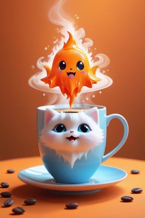 a cup of coffee, Steam shaped as a Ghost, a digital rendering, by Goro Fujita, Shutterstock, orange fog, beans, super cute, stock photo,NYFlowerGirl,Xxmix_Catecat,sticker,Spirit Fox Pendant,Colourful cat ,F41Arm0rXL 
