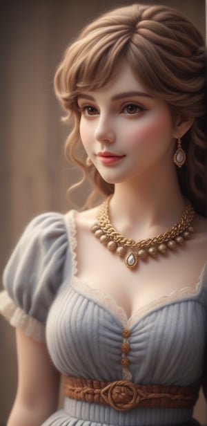 Image, (full body shot), highest quality, masterpiece, ultra-high definition, (cute face), (perfect brown eyes), surreal illustration, natural proportions, Ultra HD, realistic and vivid colors, highly detailed UHD drawing, perfectly composed, 8k , texture, breathtaking beauty, pure perfection, unforgettable emotion, medium breasts, thread necklace, skirt, smile, blouse,FilmGirl,zwuul