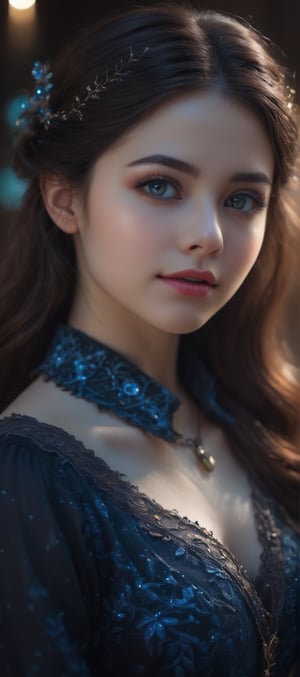 Beautiful soft light, (beautiful and delicate eyes), very detailed, pale skin, (long hair), dreamy, ((frontal shot)), (full body shot), brown eyes, soft expression, bright smile, art photography, fantasy, Shy, cute and soft image, masterpiece, ultra high resolution, color, very detailed and soft lighting, details, Ultra HD, 8k, highest quality, (pose), girl 1, real, a wonder of art and beauty, soft stylish collar water drop point sleeveless Collared t-shirt, black skirt, gesture of sweeping hair back with fingers,perfecteyes eyes,photo of perfecteyes eyes,disney pixar style,photo_b00ster,HZ Steampunk,Blue Backlight