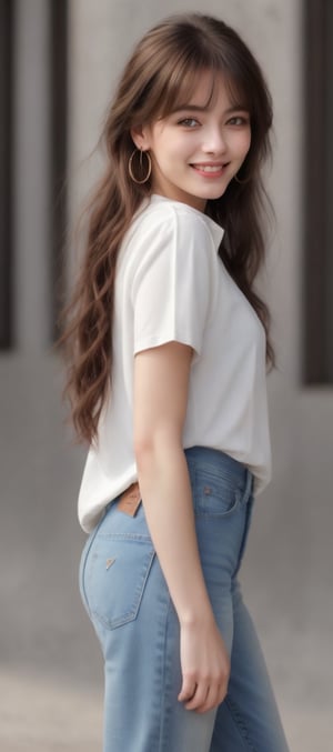 Beautiful, soft light, (beautiful and delicate eyes), very detailed, pale skin, big smile, (long hair), dreamy, medium chest, female 1, ((front shot)), bangs, soft expression, height 170, elegant , Bright smile, 8k art photo, photorealistic concept art, realistic, person, small necklace, small earrings, fantasy, jewelry, shyness, dreamy soft image, masterpiece, ultra high resolution, jeans, ,daily cropped shirt,1 girl ,Ava,urban techwear,ava,AVA,Full nelson,pas,girl on top, ,hubggirl,REALISTIC