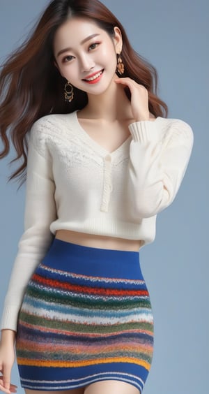 Image, best quality, masterpiece, ultra high definition, natural proportions, ultra high definition, realistic and vivid colors, detailed UHD drawing, perfect composition, 8k, texture, breathtaking beauty, bright smile, pure perfection, unforgettable emotions., female 1, korean, knit, skirt,