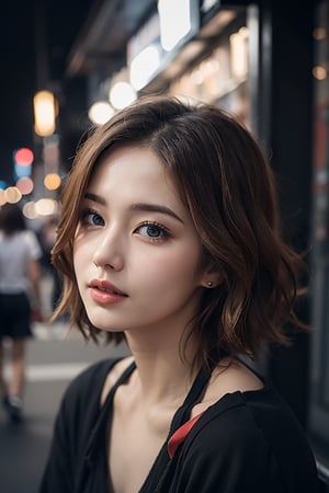 Korean woman with short hair and thick lips around 30 years old, dark night street background, natural lighting on woman's face,  ,arshadArt,hf_Alexandra_Nagy-20