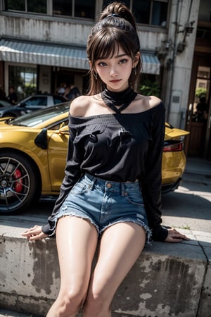 8K resolution, masterpiece, best quality, realistic,cinematic lighting, extremely detailed,korea idol style, school girl, ponytail girl with black hair, smile realistic face, browneyes, off-shoulder_shirt, short_shorts, in a realistic setting,body shot, with a convenience_store realistic background, 3Dcinematic, Multiple_earrings,pose,ninjascroll,kawacy,no_humans,interior, ,isometric,Traditional Media,car on shit,bchiron,natural fingers,Food Truck,little_cute_girl