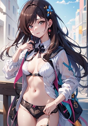 long hair, brown hair, clothing changing, mizuhara_chizuru, high_resolution, high scool,SAM YANG,colorful_girl_v2,High detailed ,1 girl