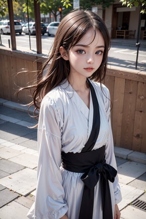 (8k, best quality, masterpiece:1.2),(best quality:1.0), (ultra highres:1.0), middle body shot, medium shot, a beautiful loli,  flowing hair by the wind, extremely luminous bright design, autumn lights,hanfu,midjourney,1 girl,little_cute_girl