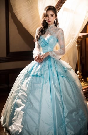 30 yo beautiful korea woma,  (see through ruffled long bouffant sleeves jabot blouse),perfect round fake 32DD breasts, masterpiece,stunning,amazing, best quality,highly detailed,Enhance,(PnMakeEnh),  (micro mini skirt), high heel. big long earrings,  (((dominatrix girl))), transparent quinceanera dress, ((blonde ginger hair in updo)), ((Hourglass Body)),(((see through Crinoline Dress:1.5)))