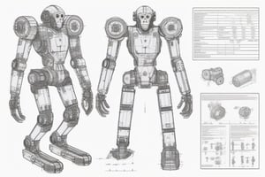 instruction schematics for assembling robot monkey, detailed high resolution scan