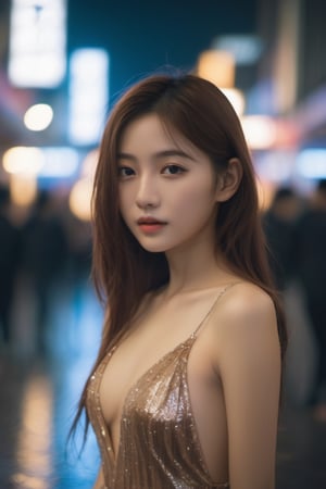 Naked dress on Beautiful girl in tokyo, full_body, underwear, no_bra, no_clothes, naked, raining, midnight, no_humans, aw0k euphoric style, aesthetic portrait, realistic, detail_face, 