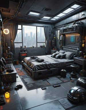 Scene of Cyberpunk Bedroom, 4k, Ultra Realistic, Ultra Detailed,jyutaku,reinopool,DonMR3mn4ntsXL 