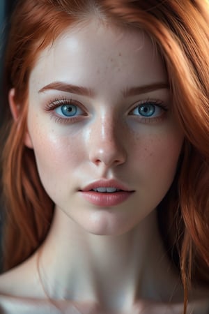 photorealistic, raw photo, best quality, ultra detailed, masterpiece, 1girl, naked topless, crimson red hair head,passionate,adorable shy young girl, petite skinny flat chested, alluring face with a few freckles,realistic soft blue grey eyes partially open,detailed skin, pores, tattoos,detailed background,inticate detailed, depth of field, full body framing from very low angle, backlit, smoky haze,  delightful, perfect, glamorous, dazzling, alluring, astonishing, dreamlike, marvelous, magnificent, irresistible, appealing, captivating, inviting, radiant, nudity, (lora:Detail_Tweaker:1.2),Leonardo Style,photo r3al , hourglass body shape , Whole body