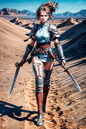 ultra high res, (masterpiece, best quality), (photorealistic:1.5), 

in a desert, (detail background: 1.3), 

1 girl jedi knight, full-body_portrait, (:1.2), 
(dynamic pose:1.1), holding a chinese sword, ready to fight, Ancient chinese heavy armor