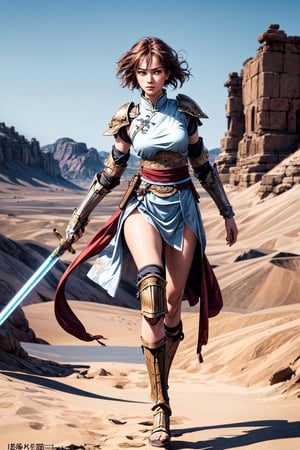 ultra high res, (masterpiece, best quality), (photorealistic:1.5), 

in a desert, (detail background: 1.3), 

1 girl jedi knight, full-body_portrait, (:1.2), 
(dynamic pose:1.1), holding a chinese sword, ready to fight, Ancient chinese heavy armor