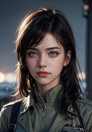 Best quality, masterpiece, ultra high res, (photorealistic:1.5), raw photo, 1girl, Beautiful eyes, cinematic, atmospheric effects, soldier, marine, wearing marine uniform, marked "UN"