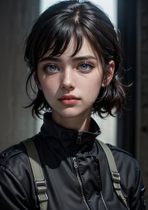 Best quality, masterpiece, ultra high res, (photorealistic:1.5), raw photo, 1girl, Beautiful eyes, cinematic, atmospheric effects, soldier, SWAT, wearing black SWAT uniform, marked "UN"