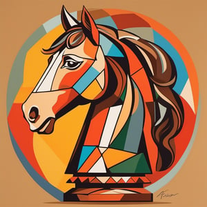 horse chess piece by picasso,
picasso painting,
cubism style,
flat colors,  