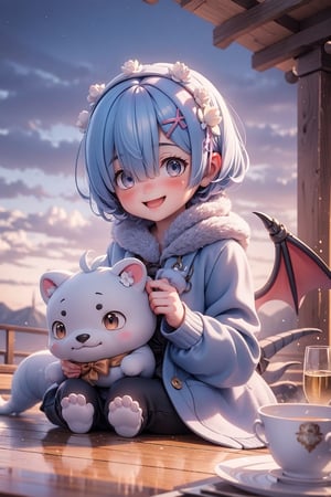 3d,1girl,Rem, heartwarming of friendship between a Viking protagonist and their dragon companion, as they share a quiet and tender moment, stunning, landscape, happy,smiling, Rem,