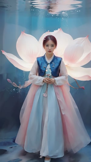 Masterpiece, top quality, artwork photography, highly detailed cg 8k wallpaper, (petals) (detailed ice), crystal texture skin, cold pressed, (gorgeous hanbok), 22 year old Korean woman, full body, (pink hair), long hair, messy hair, blue eyes, looking at the audience, very delicate and beautiful, under water with strong light, (beautiful eyes), very detailed, movie lighting, (beautiful face), beautiful water surface, (original character painting), very Detail, incredibly meticulous, (very detailed and beautiful), beautiful meticulous eyes, (best quality)
,LinkGirl,xxmixgirl,3un,beautymix,NYFlowerGirl,underwater