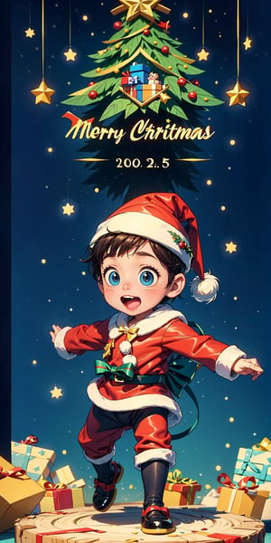 a little baby boy santa celebrates his 3 years old birthday, full body,  christmas, upper body, Pixar style,  2.5d(masterpiece, best quality:1.5)