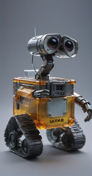 Glass made ultra Detailed translucent Wall-E, designer toy,cyberpunk style,cyberpunk