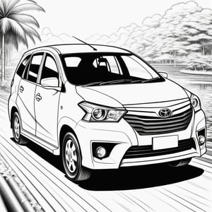a beautiful drawing of toyota avanza car, black and white, black & white,Coloring Book, ColoringBookAF