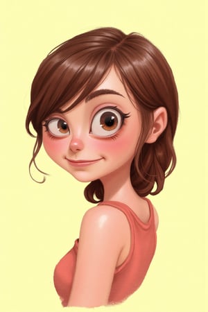 lih4s_style, cartoon drawing of potrait a girl. the background is light yellow. in the style of t0k,eli3