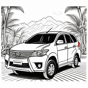 a simple drawing of avanza car, black and white, black & white,Coloring Book, ColoringBookAF, simple background