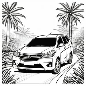 a simple drawing of avanza car, black and white, black & white,Coloring Book, ColoringBookAF, blank background