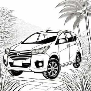 a beautiful drawing of toyota avanza car, black and white, black & white,Coloring Book, ColoringBookAF