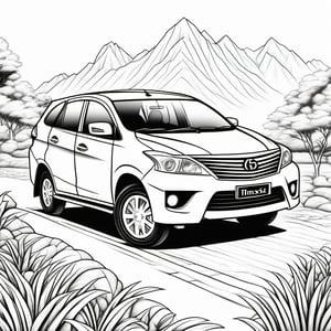 a beautiful drawing of avanza car, black and white, black & white,Coloring Book, ColoringBookAF