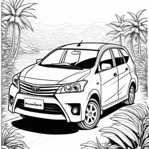 a beautiful drawing of toyota avanza car, black and white, black & white,Coloring Book, ColoringBookAF