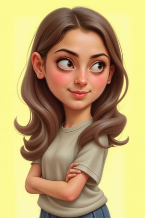 lih4s_style, cartoon drawing of potrait a girl. the background is light yellow. in the style of t0k,Emira3