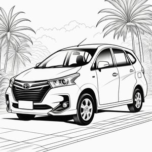 a beautiful drawing of toyota avanza car, black and white, black & white,Coloring Book, ColoringBookAF