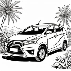 a simple drawing of avanza car, black and white, black & white,Coloring Book, ColoringBookAF, simple background
