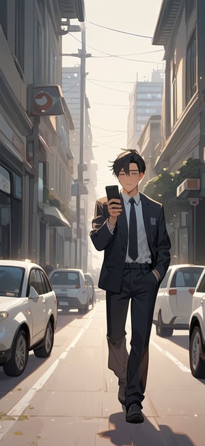 Score_9, Score_8_up, Score_7_up, Score_6_up, Score_5_up, Score_4_up,

1boy black hair, a very handsome man, wearing a black suit,day, sunrice, city, modern city, walking,man crossing the street in the pedestrian zone, holding a cup of coffee in one hand and a cell phone in the other, distracted, ciel_phantomhive,jaeggernawt,perfect finger,more detail XL