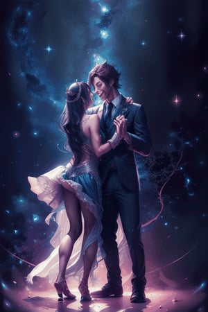 fantasy, couple dancing in the mkdle of stars