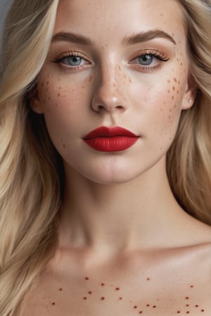 a woman with long blonde hair posing for a picture with no shirt on and no shirt on,raw photo,8k,realistic skin details,realistic hair details,(makeup:1.1),(eyeliner:1.1),(lipstick:1.1),(freckles:1.1),red lips:1,(eyeliner:1.1),eyeshadow,