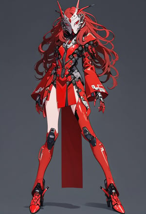 simple background, 1girl, full body, solo, cyber, looking at viewer, (red long brunette hair:1.1), mask,
txznmec, LuxuriousWheelsCostume