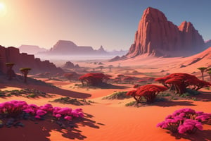 shadowrun_surface,niji style,arcane, smooth reflective,
an image from an interactive game that is a pixelated landscape with trees and flowers desert,

a low poly cartoon african desert landscape with some rocky hills in it, desert,

a small low polygon style 3D scene with a red rock and dirt african desert,

an animated landscape with mountains red rocks, african desert,