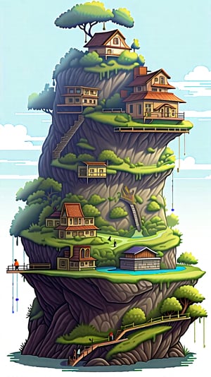 a tall house on top of a steep mountain near a pond with water,

illustrated city by michael jonas from japan | creative process photos ,

totally cool illustration of a cool town by josh wood on mydoodle4u ,

a cartoon illustration of a complex of houses built into a floating island flag, scenery, chimney

None of these messages are good.