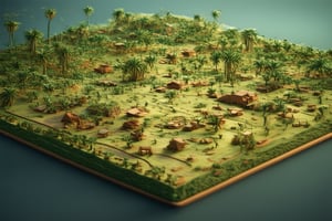 8k, RAW photos, top quality, masterpiece: 1.3), An african landscape , miniature, landscape,  from above, ,isometrics style