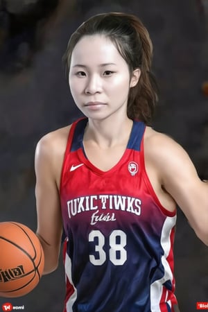 A stunningly athletic basketball girl with porcelain-like white skin, her appearance exudes beauty and grace. A dynamic portrait captures her in mid-dribble, showcasing her physical prowess and confidence. Every detail is meticulously rendered, from her elegant posture to the vibrant colors of her jersey and the intensity in her gaze. The image radiates power and energy, drawing viewers into the captivating world of sports and athleticism.,FuturEvoLabChibi