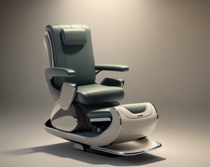 There is a pedicure massage chair that is sitting on a chair with a footrest, product design render, 3D product render, futuristic furniture, 3D hard surface design, luxury furniture, luxurious, 3D product, concept-art, seated in royal ease. An electric pedicure massage chair has two main parts in Detail cyberpunk: the recliner and the base. 8k Realistic, The recliner is made from a thin mattress back and armrests, rush brown leather, The armrests are used to rest the arms, the armrests are for nail polish, {{and the armrests have a hole cup for wine on the side tray]}. The base includes the base frame for the chair the sink and the footrest for the pedicure, The sink is a frosty resin material (super detailed chair & sink), MECHA CYBER, DIAMOND CORE IN design, in the style of light yellow and dark royal blue, Fujifilm gw690iii, light gray and yellow, color-blocked shapes, bold whites, swiss style, subtle surface decoration, a scooter of the future, olive white and a little blue, sleek, conceptual elements, industrial design, retro style, science fiction, white background. Official art, ultra-detailed, beautiful and aesthetic, beautiful, masterpiece, best quality, Fantastical Atmosphere, Calming Palette, Tranquil Mood, Soft Shading, Miko priestess, charm spell, talisman familiar, shrine maiden duties, futuristic futurism photo taken with Provia, olive green and beige, fine lines, delicate curves, warm-core Center symmetrical composition, Green and gold are the main colors, Soft light effects, Cinematic lighting, a light luxury style, LV3D renderings, ((white background)),Car,car,carthagetech,sprbk