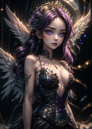 IncrsXLRanni,AngelicStyle,danknis, high_resolution, big_breasts, sexually, blue_coat, corset, breasts_out_of_clothes, purple_eyes, purple-hair, ,High detailed ,Snow_Angel,Epicrealism